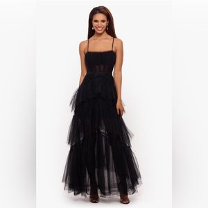 Betsy and Adam Tiered Tulle Ruffle Gown